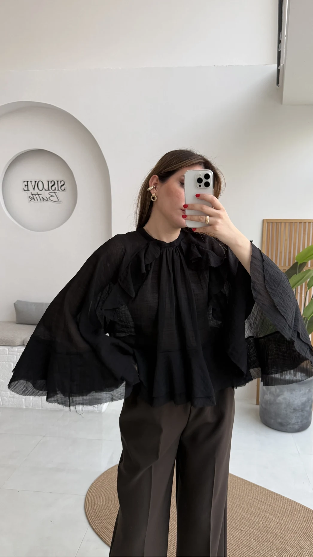 Fırfırlı Transparan Bluz - Siyah - Kod: 5009