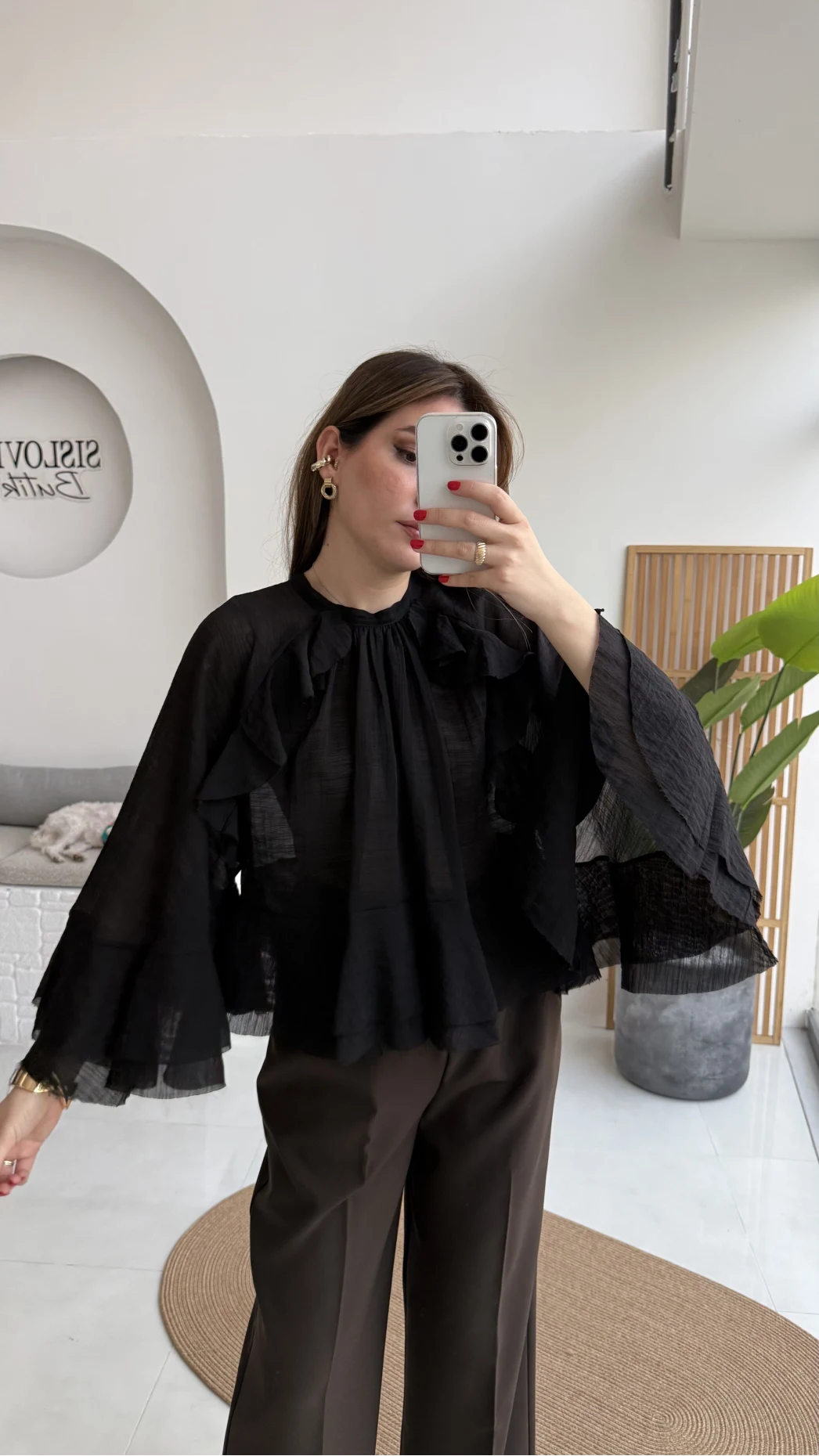 Fırfırlı Transparan Bluz - Siyah - Kod: 5009