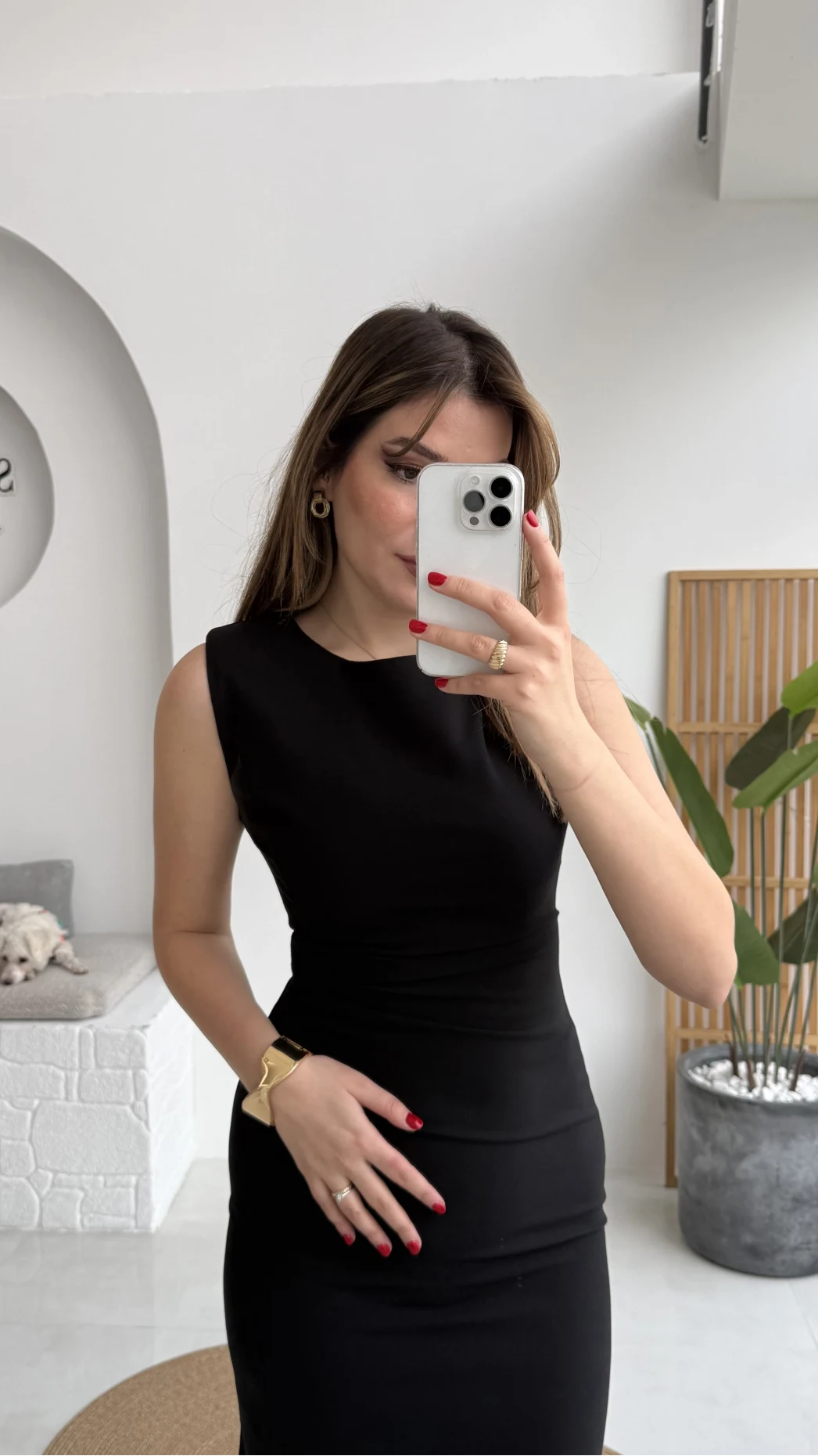 Jenny Pile Detay Yırtmaçlı Sıfır Kol Elbise - Siyah - Kod: 0572