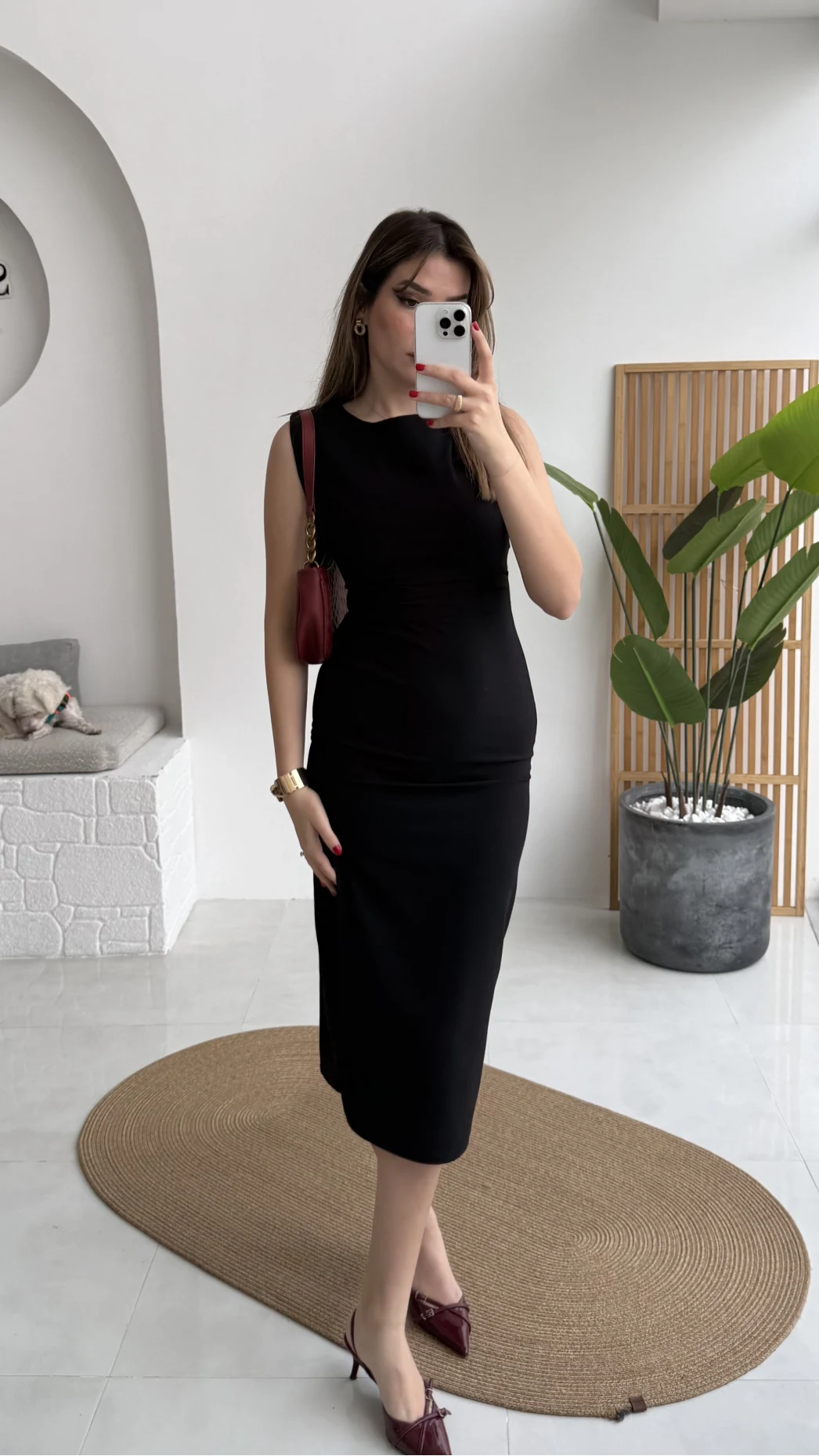 Jenny Pile Detay Yırtmaçlı Sıfır Kol Elbise - Siyah - Kod: 0572