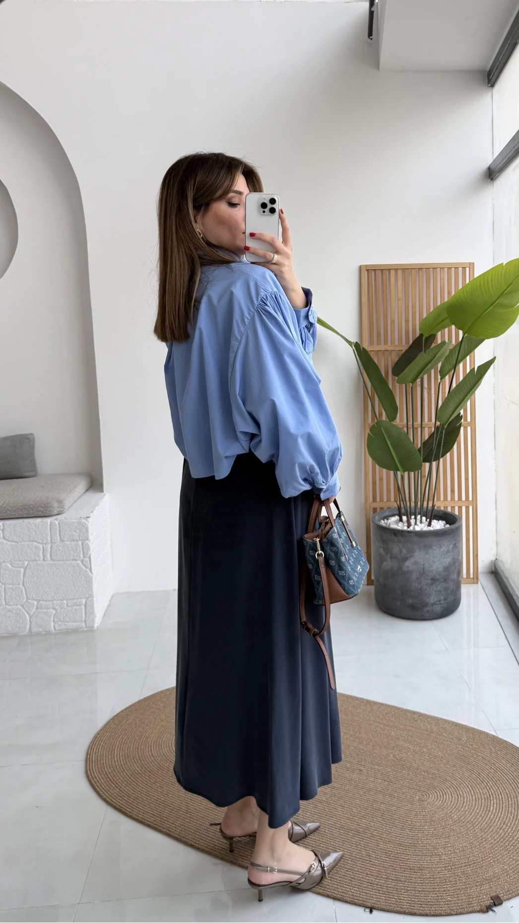 Bitter Kemerli Pileli Yırtmaç Detay Midi Boy Etek - Lacivert - Kod: 5043