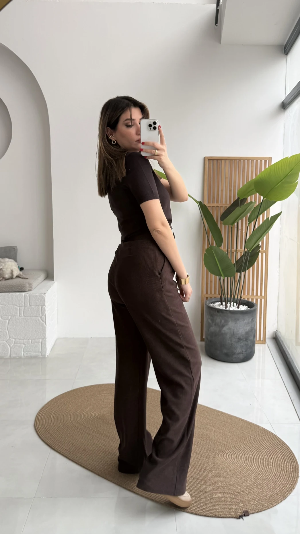 Kadife Cırt Detay Pantolon - Kahverengi - Kod: 3997