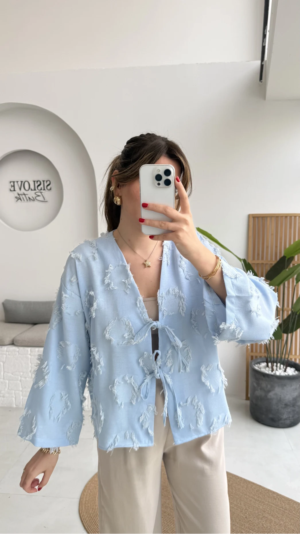 Püskül Detay Bağlamalı Kimono - Bebe Mavisi - Kod: 7012