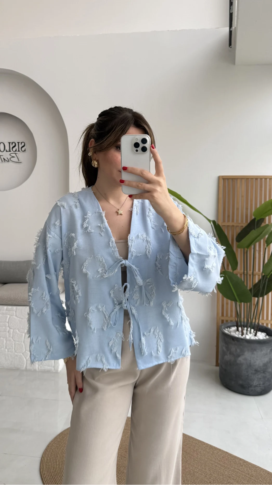 Püskül Detay Bağlamalı Kimono - Bebe Mavisi - Kod: 7012