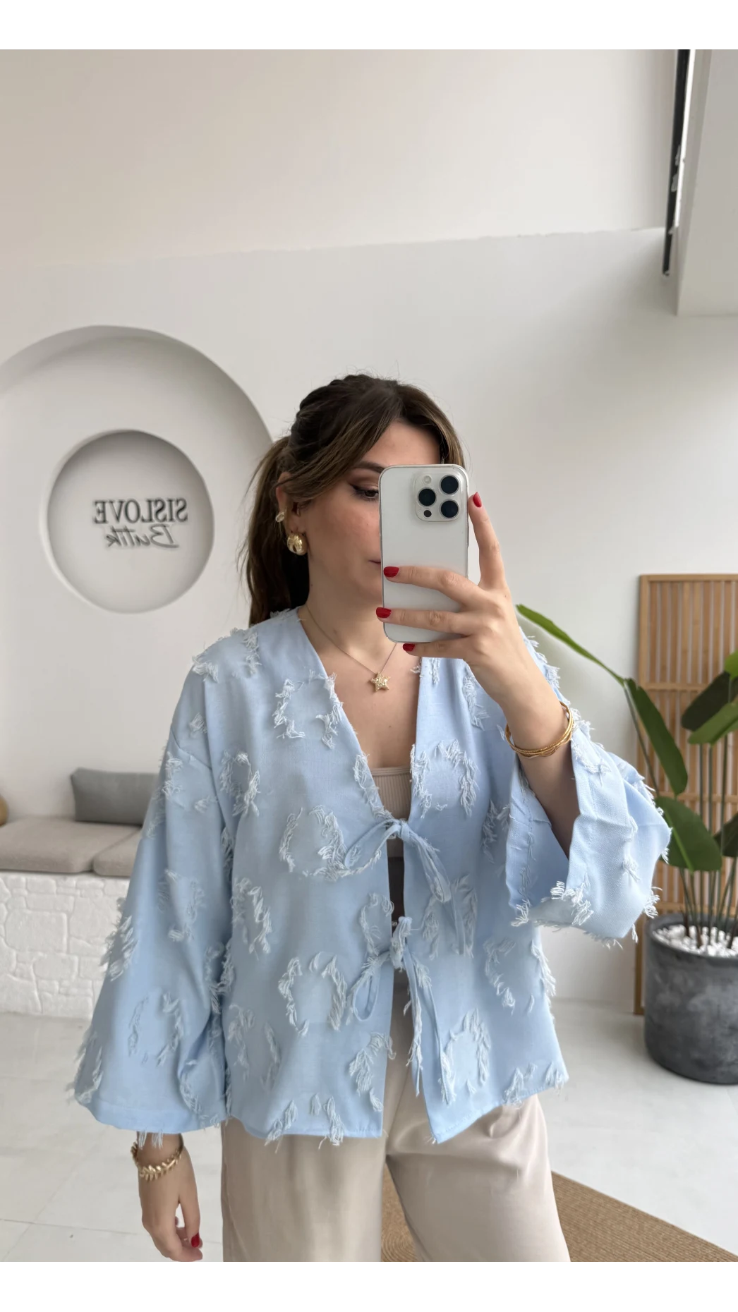 Püskül Detay Bağlamalı Kimono - Bebe Mavisi - Kod: 7012