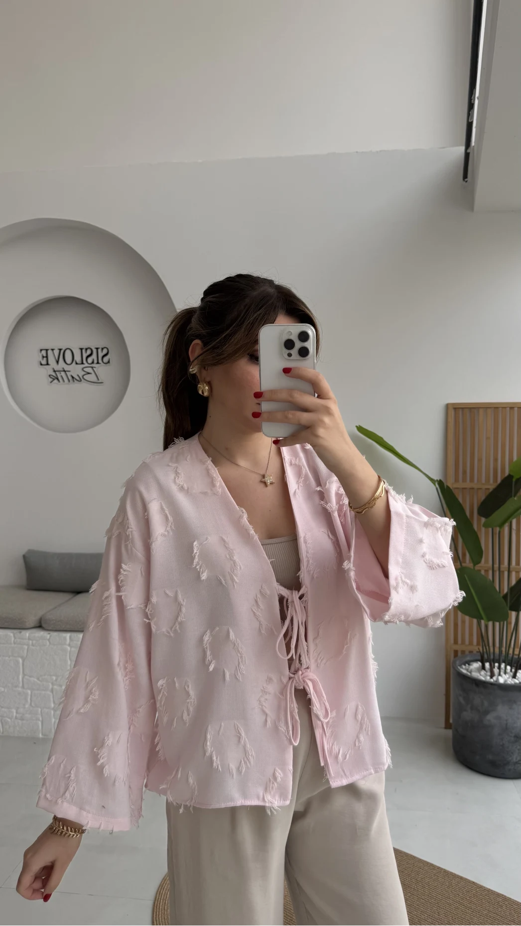 Püskül Detay Bağlamalı Kimono - Toz Pembe - Kod: 7012