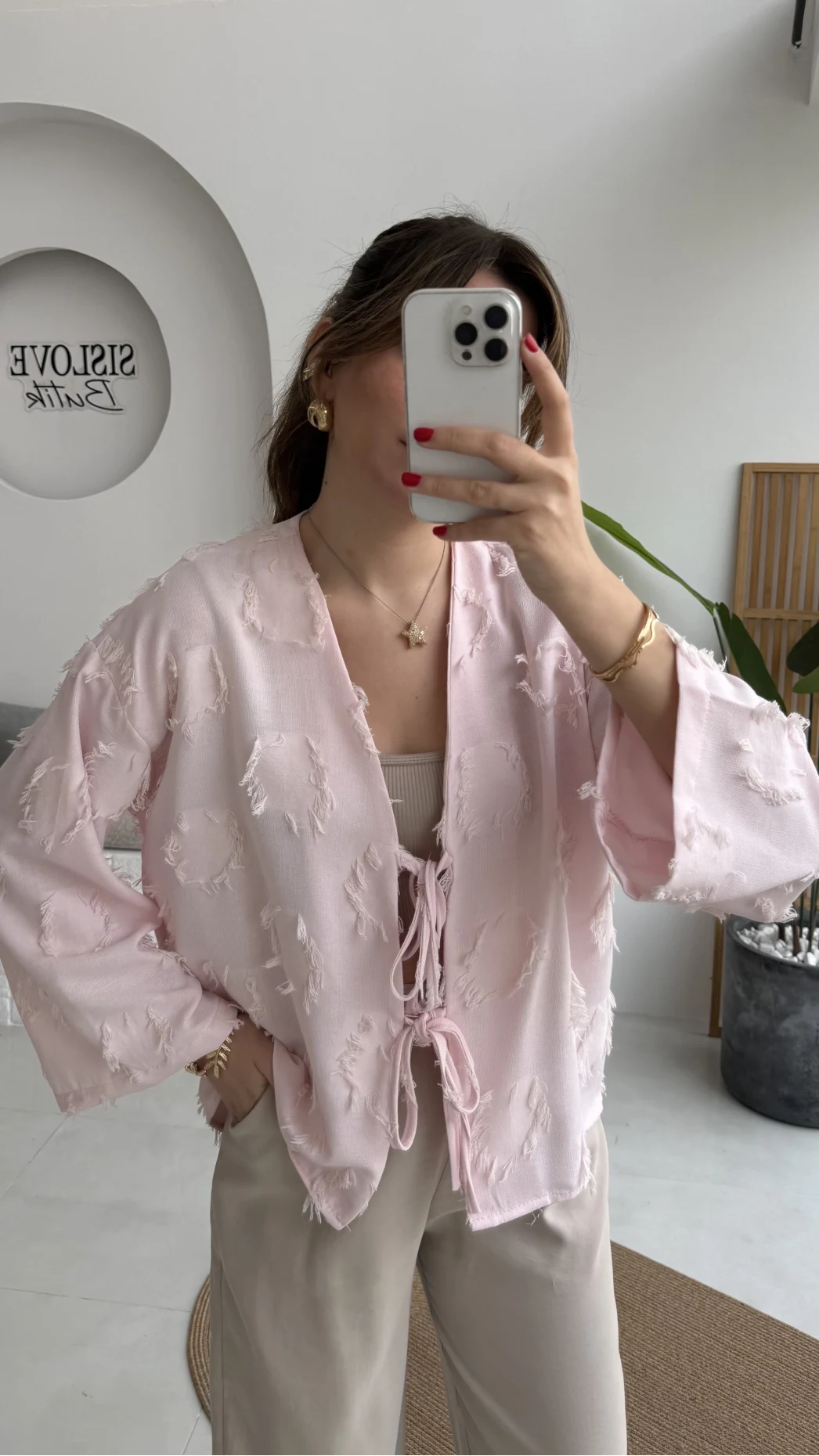 Püskül Detay Bağlamalı Kimono - Toz Pembe - Kod: 7012