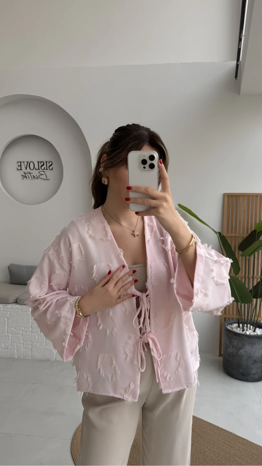 Püskül Detay Bağlamalı Kimono - Toz Pembe - Kod: 7012