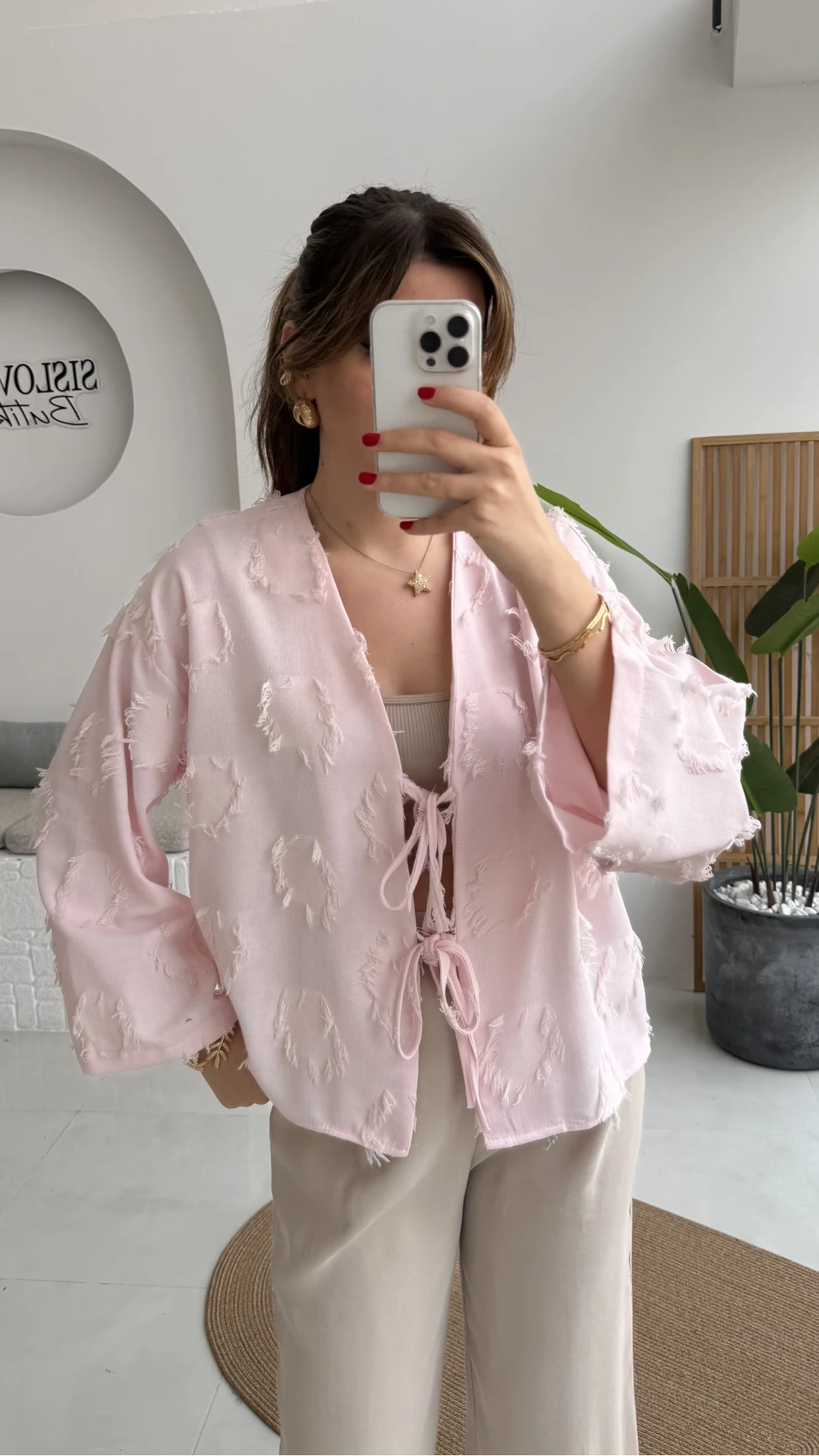 Püskül Detay Bağlamalı Kimono - Toz Pembe - Kod: 7012