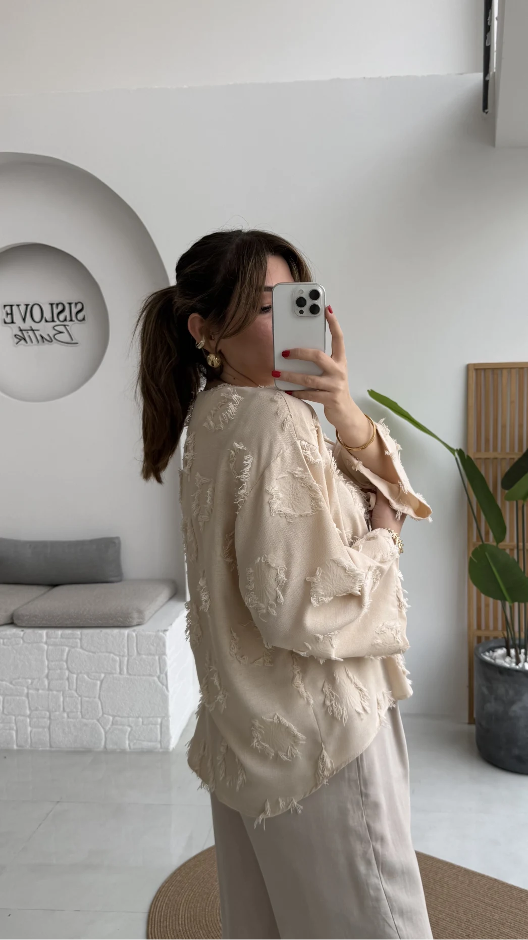 Püskül Detay Bağlamalı Kimono - Taş - Kod: 7012