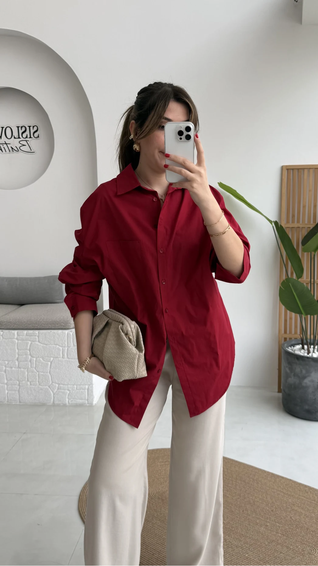 Paloma Tek Cepli Poplin Gömlek - Kırmızı - Kod: 5020