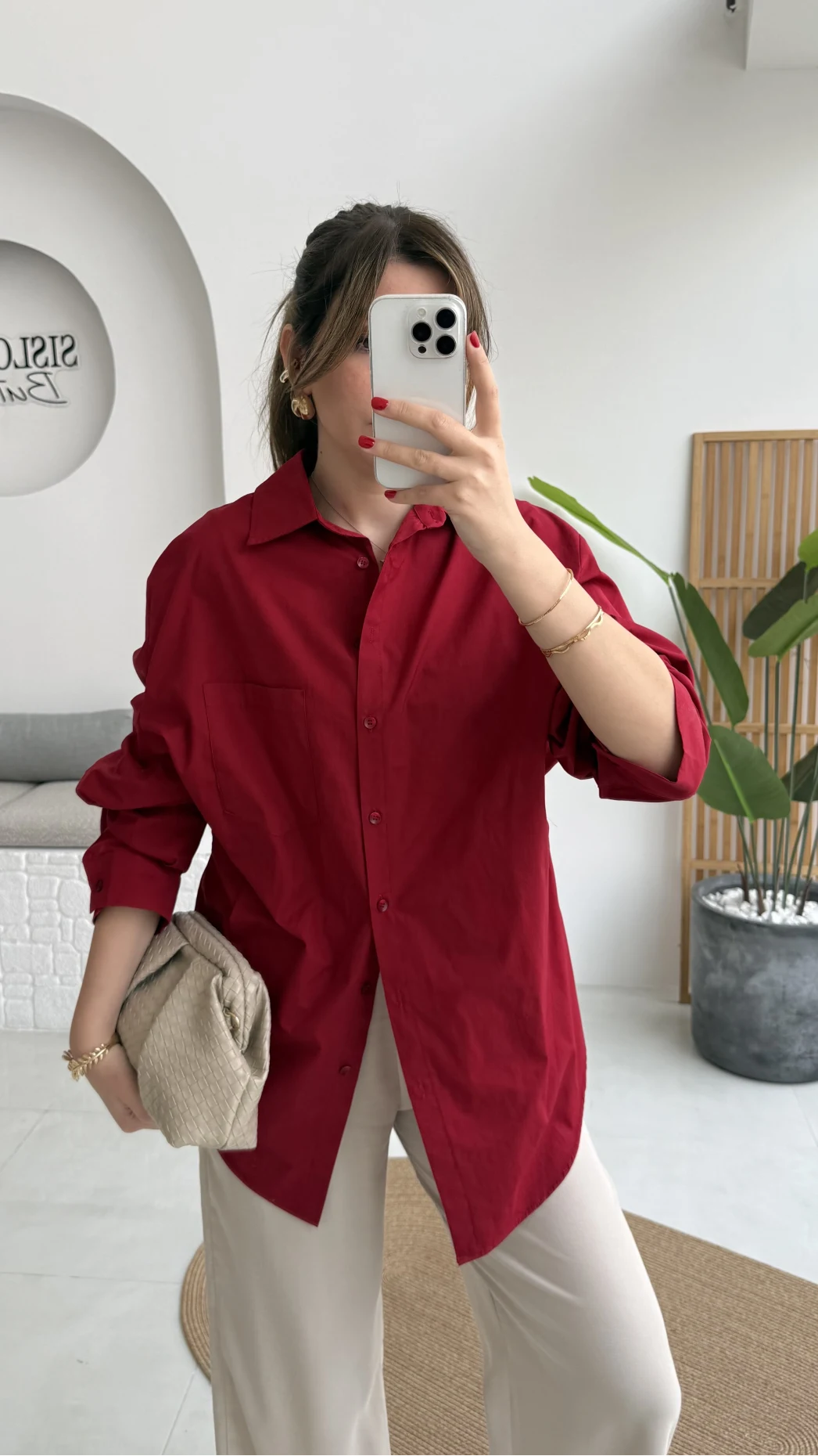 Paloma Tek Cepli Poplin Gömlek - Kırmızı - Kod: 5020