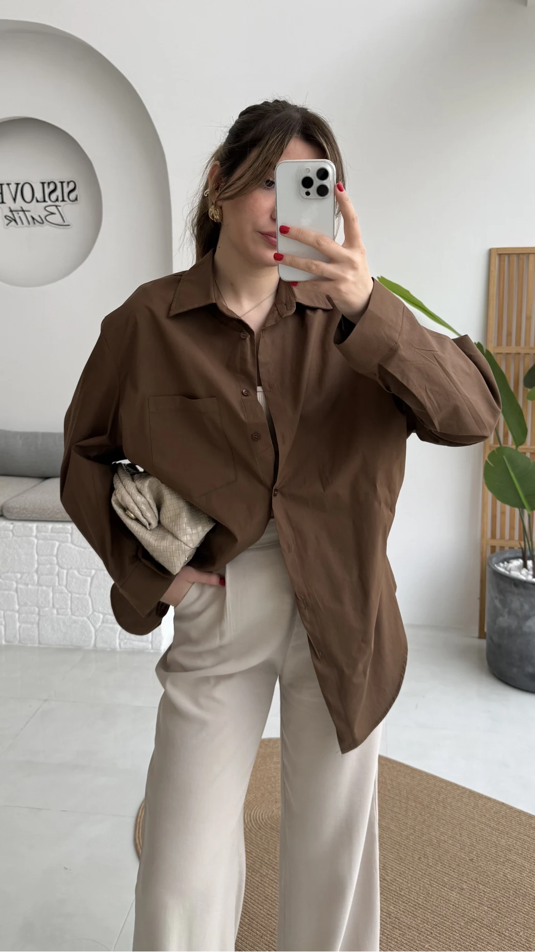 Paloma Tek Cepli Poplin Gömlek - Acı Kahve - Kod: 5020