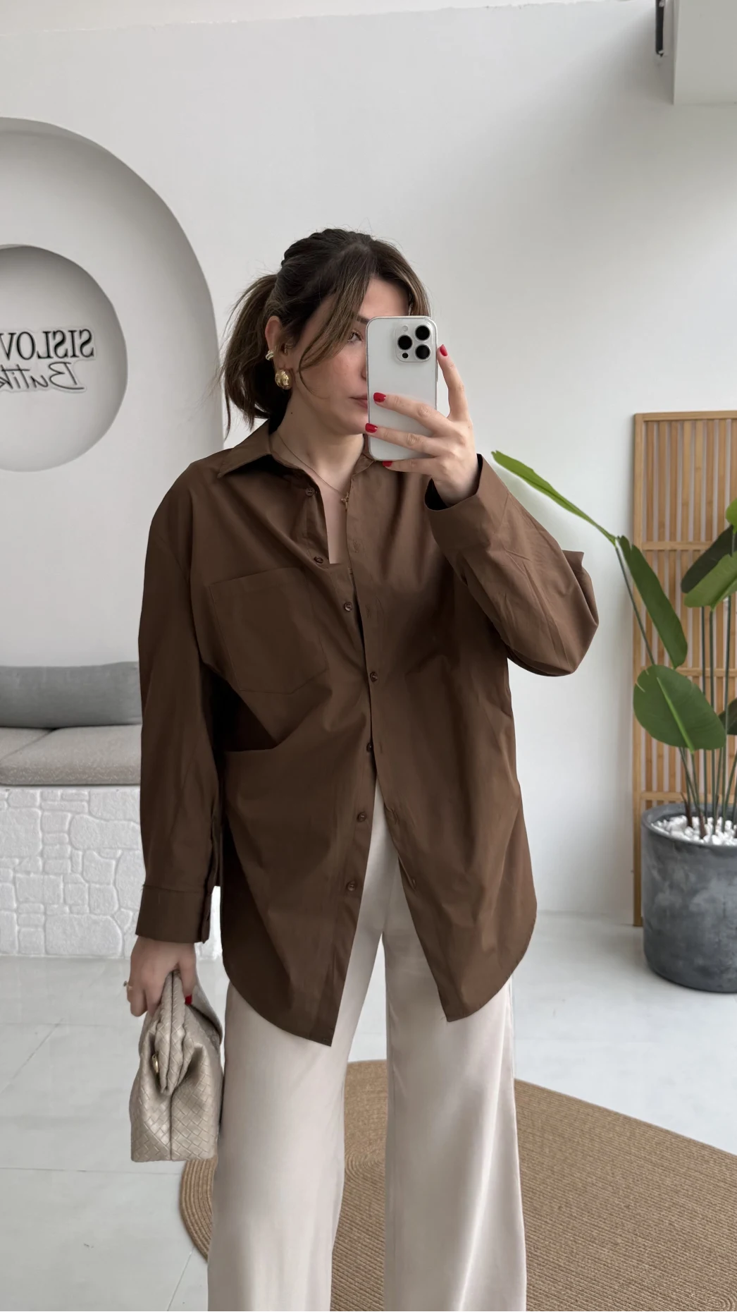 Paloma Tek Cepli Poplin Gömlek - Acı Kahve - Kod: 5020