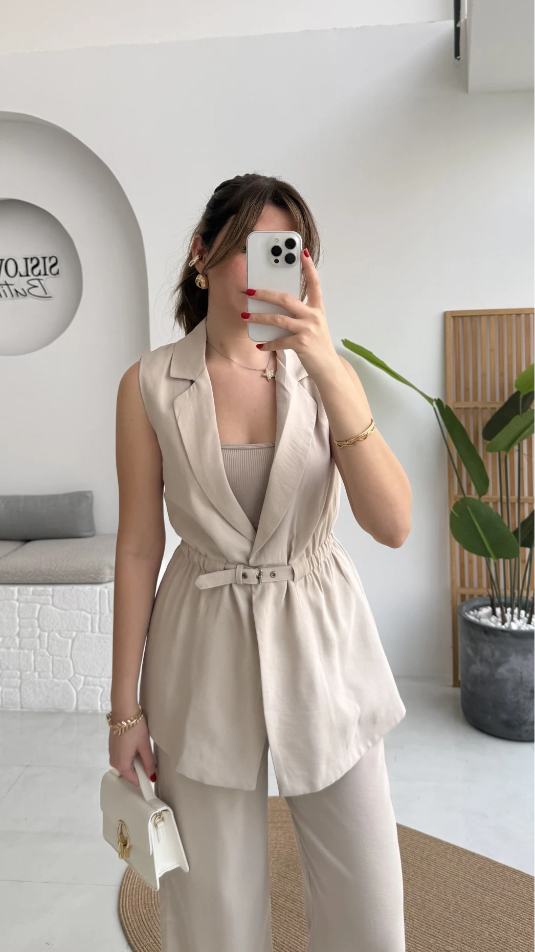 Modal Süet Kemerli Yelek - Taş - Kod: 8019