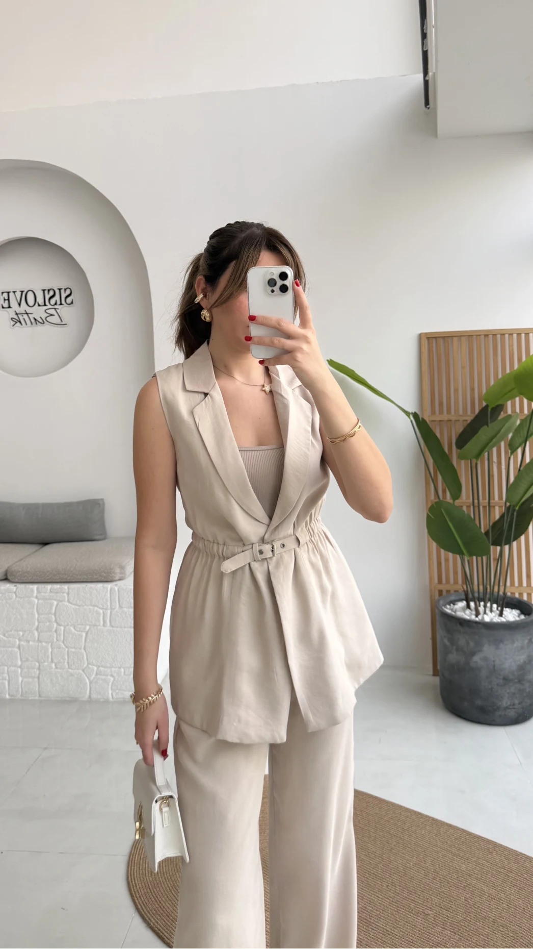 Modal Süet Kemerli Yelek - Taş - Kod: 8019