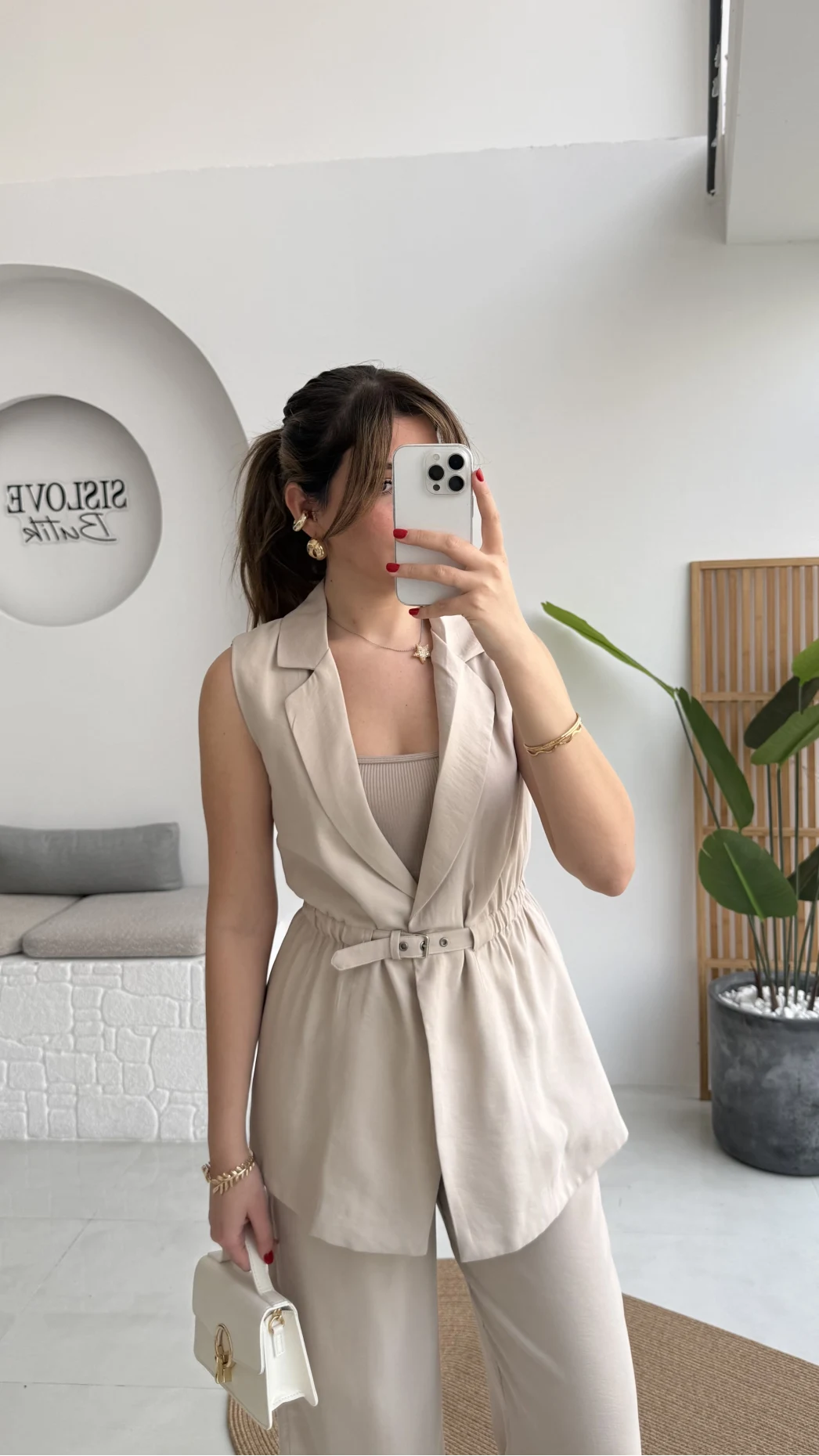 Modal Süet Kemerli Yelek - Taş - Kod: 8019