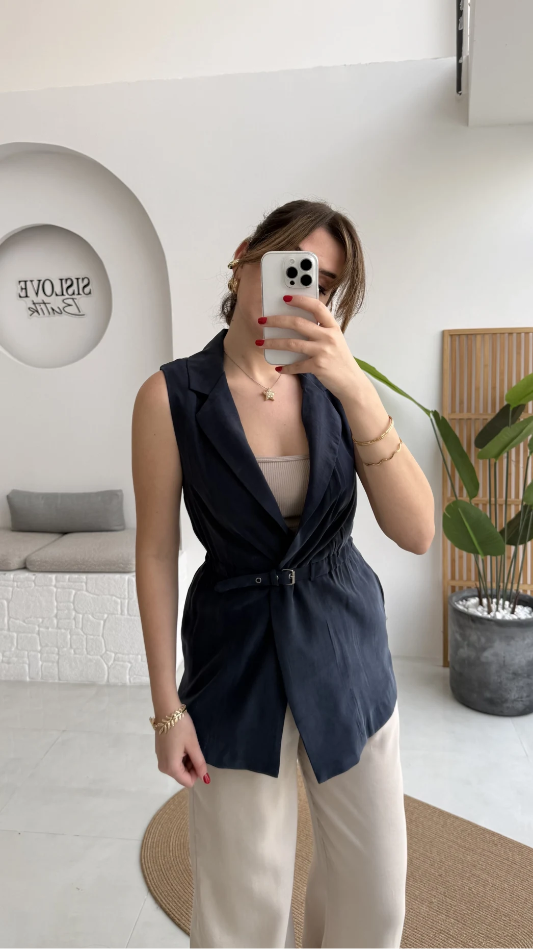 Modal Süet Kemerli Yelek - Lacivert - Kod: 8019