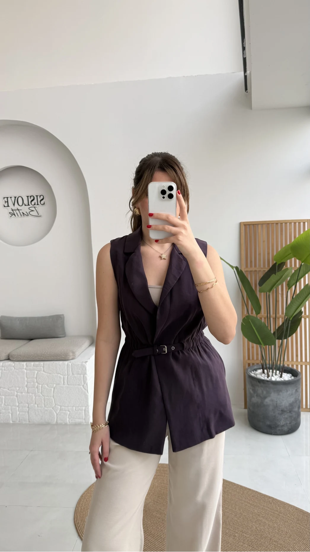 Modal Süet Kemerli Yelek - Mürdüm - Kod: 8019