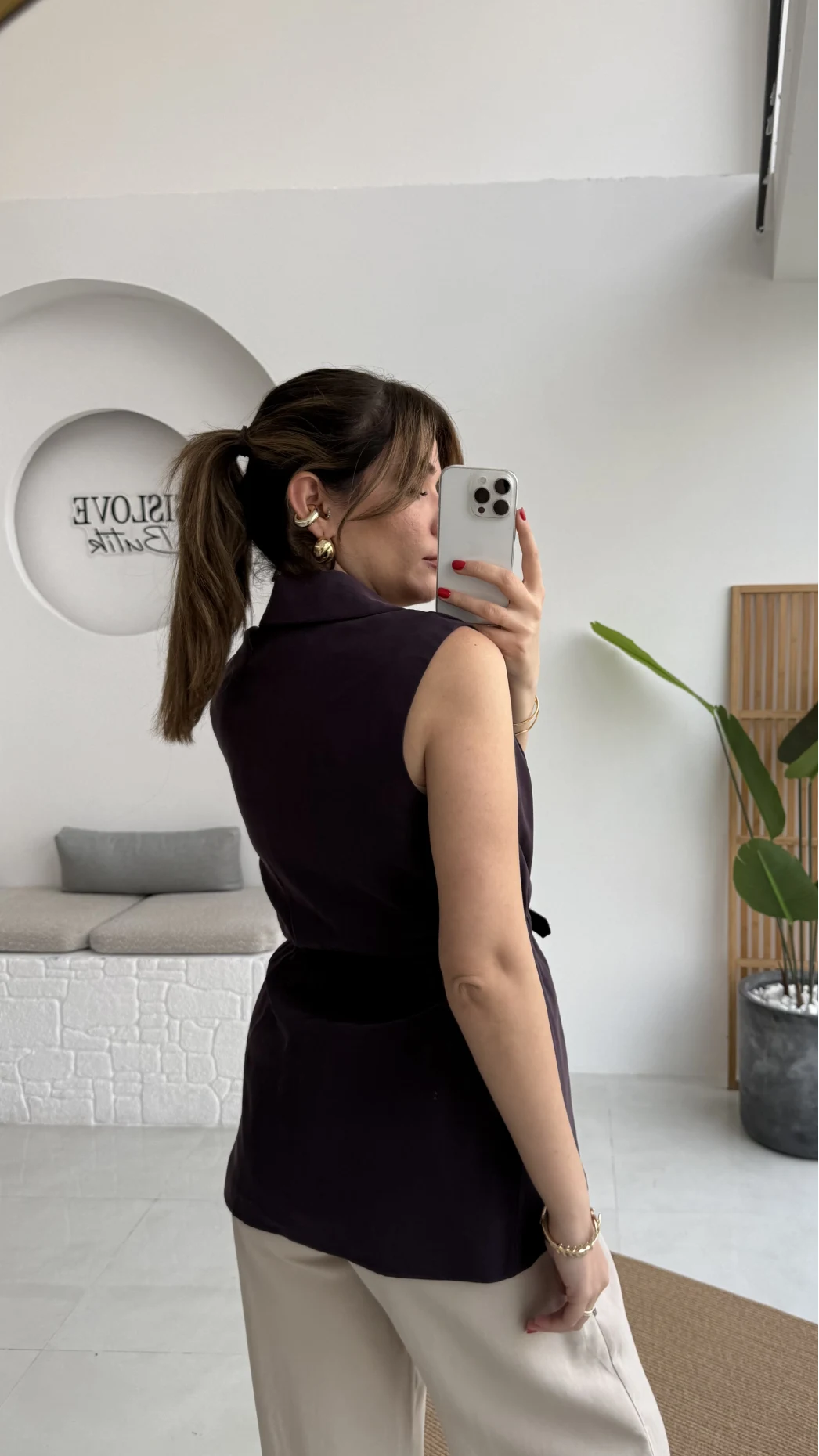 Modal Süet Kemerli Yelek - Mürdüm - Kod: 8019