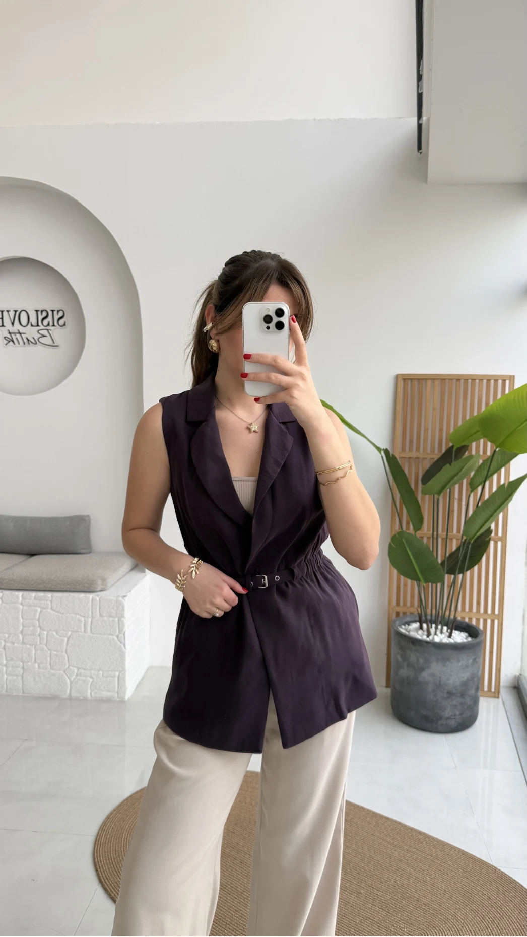 Modal Süet Kemerli Yelek - Mürdüm - Kod: 8019