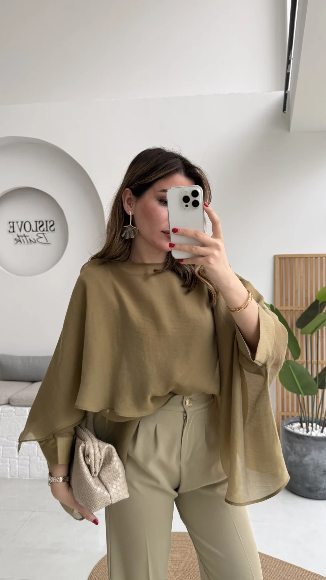 Uçuşan Pelerin Bluz - Olive - Kod: 5026