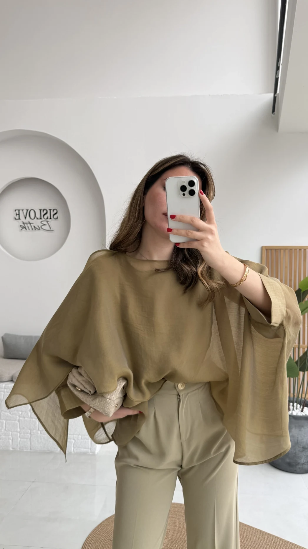 Uçuşan Pelerin Bluz - Olive - Kod: 5026