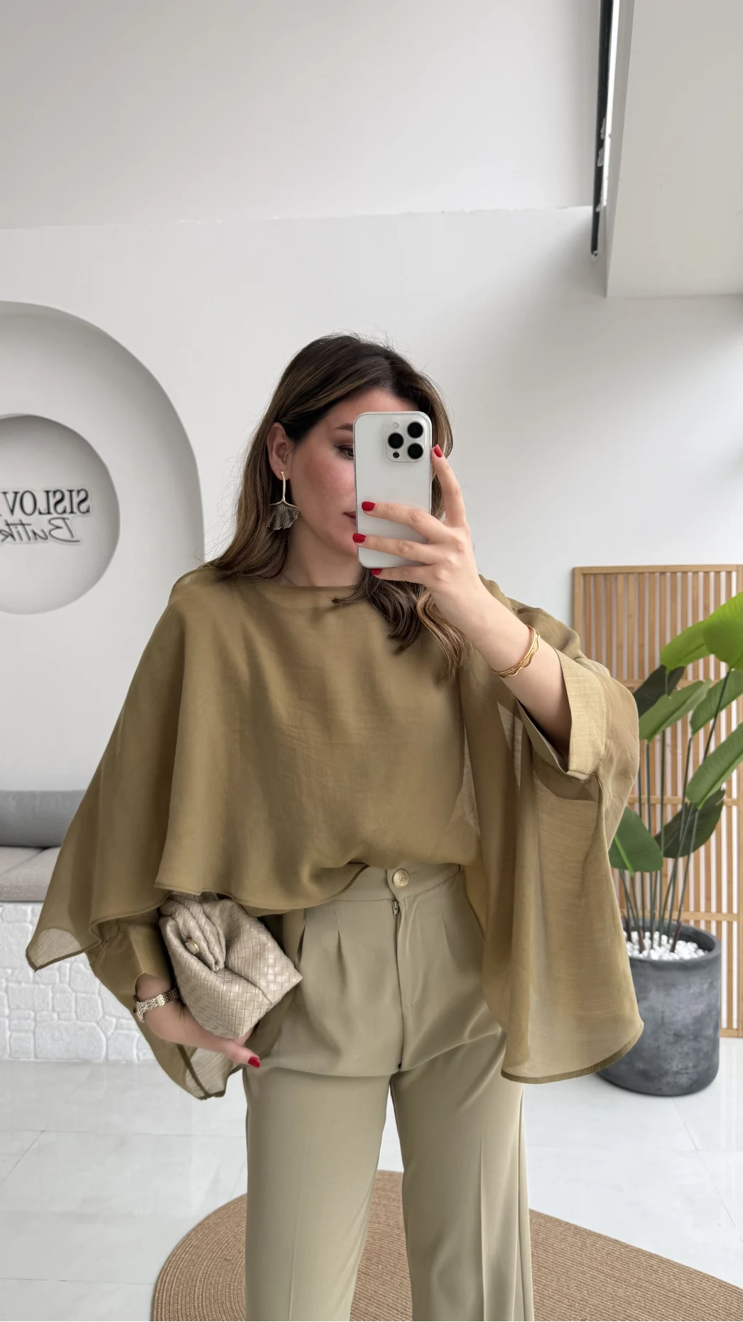 Uçuşan Pelerin Bluz - Olive - Kod: 5026