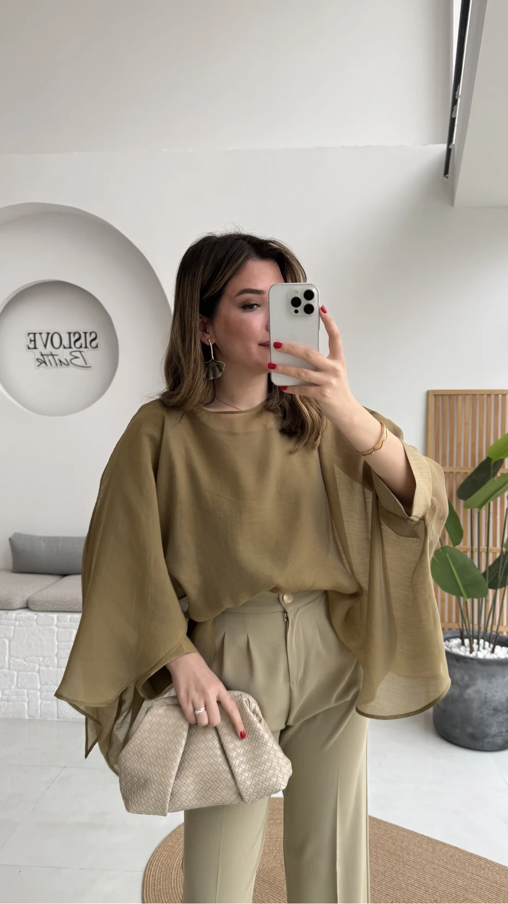 Uçuşan Pelerin Bluz - Olive - Kod: 5026