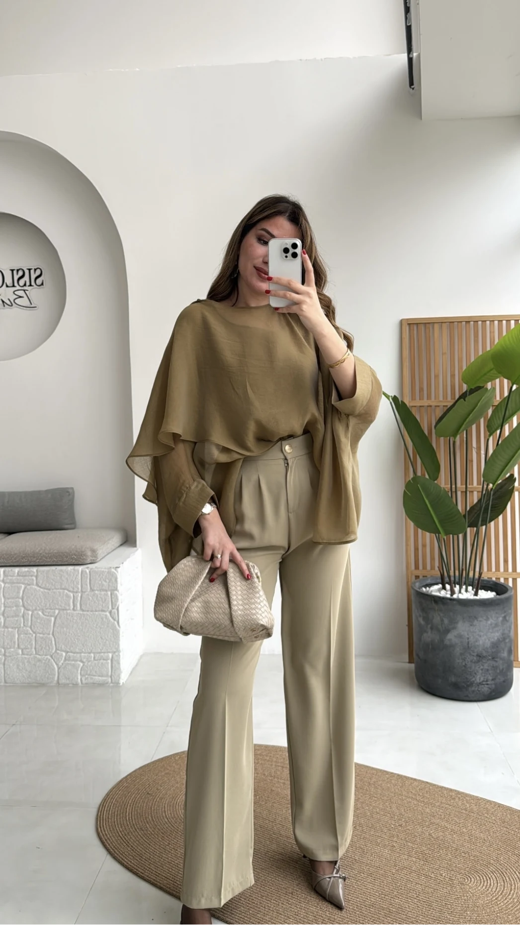 Pileli Palazzo Dökümlü Kumaş Pantolon - Ada Çayı Yeşil - Kod: 51078