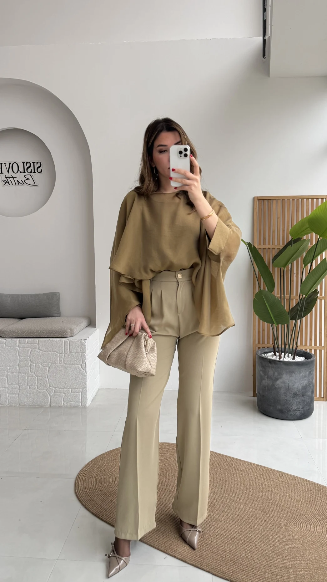 Pileli Palazzo Dökümlü Kumaş Pantolon - Ada Çayı Yeşil - Kod: 51078