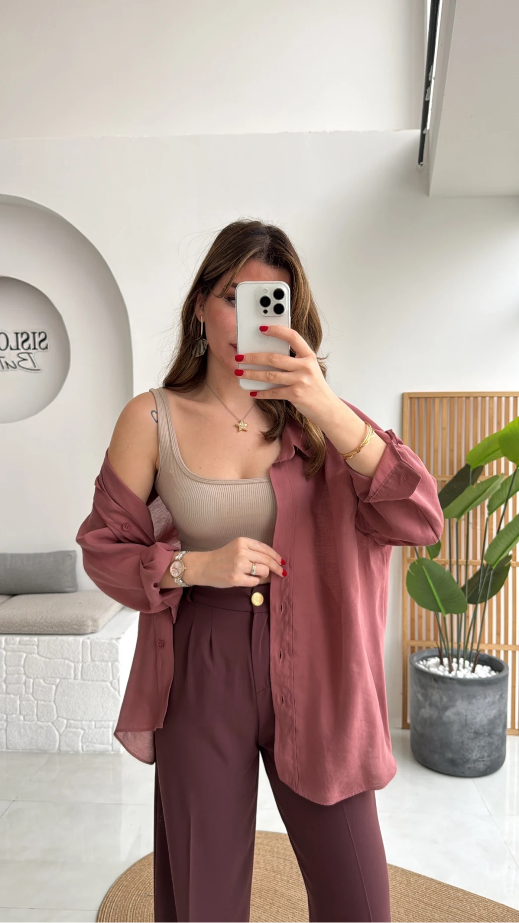 Tarçın Oversize Tensel Gömlek Kod: 4612