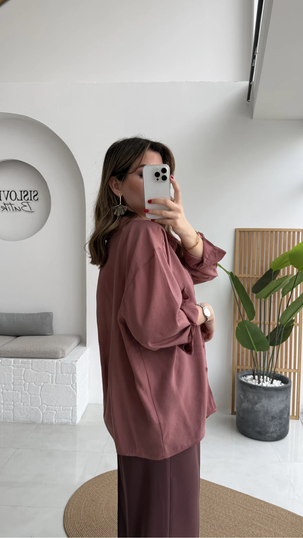 Tarçın Oversize Tensel Gömlek Kod: 4612