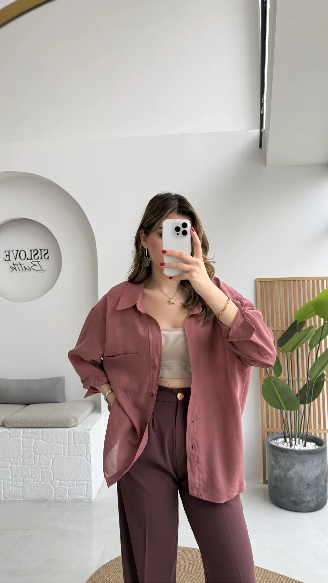 Tarçın Oversize Tensel Gömlek Kod: 4612