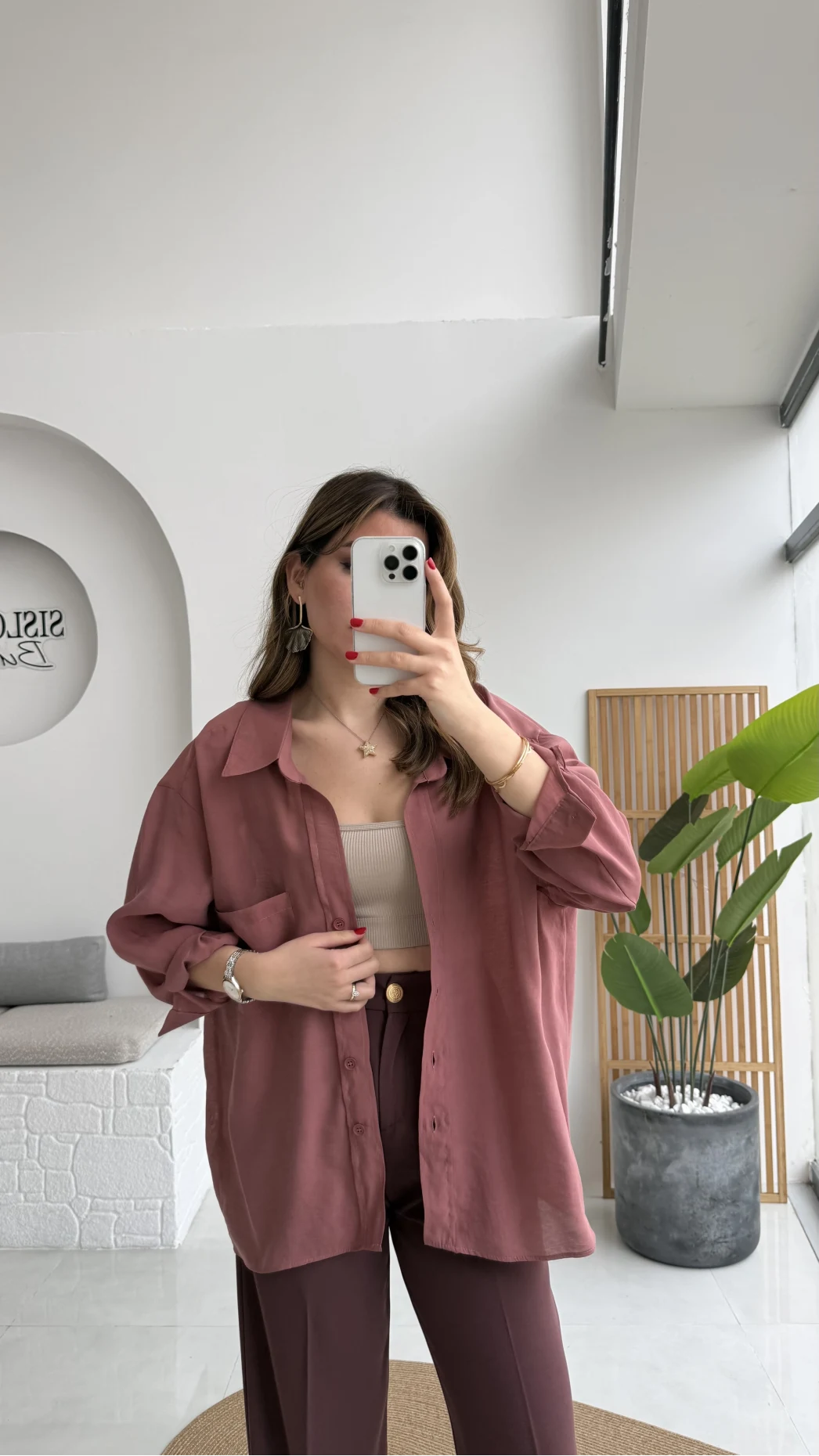 Tarçın Oversize Tensel Gömlek Kod: 4612