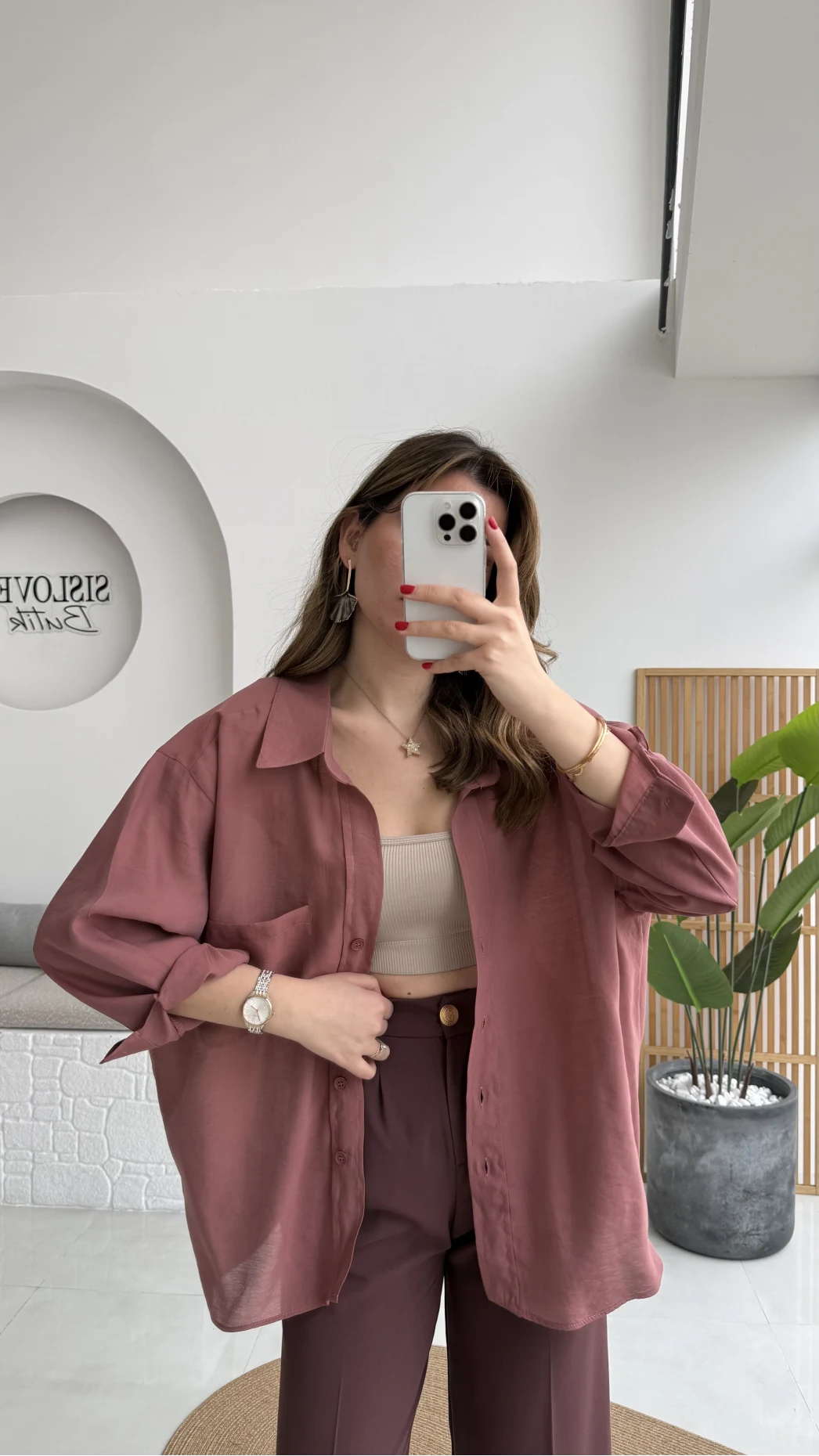 Tarçın Oversize Tensel Gömlek Kod: 4612