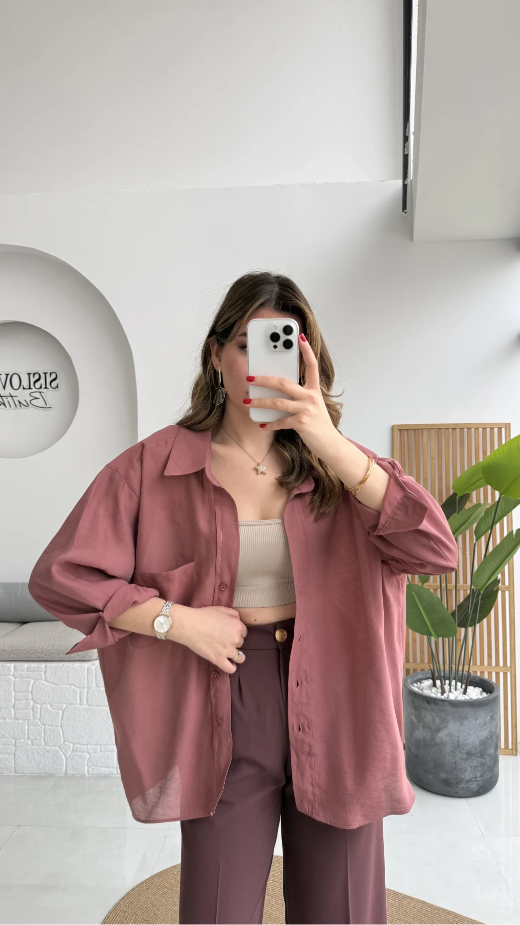 Tarçın Oversize Tensel Gömlek Kod: 4612