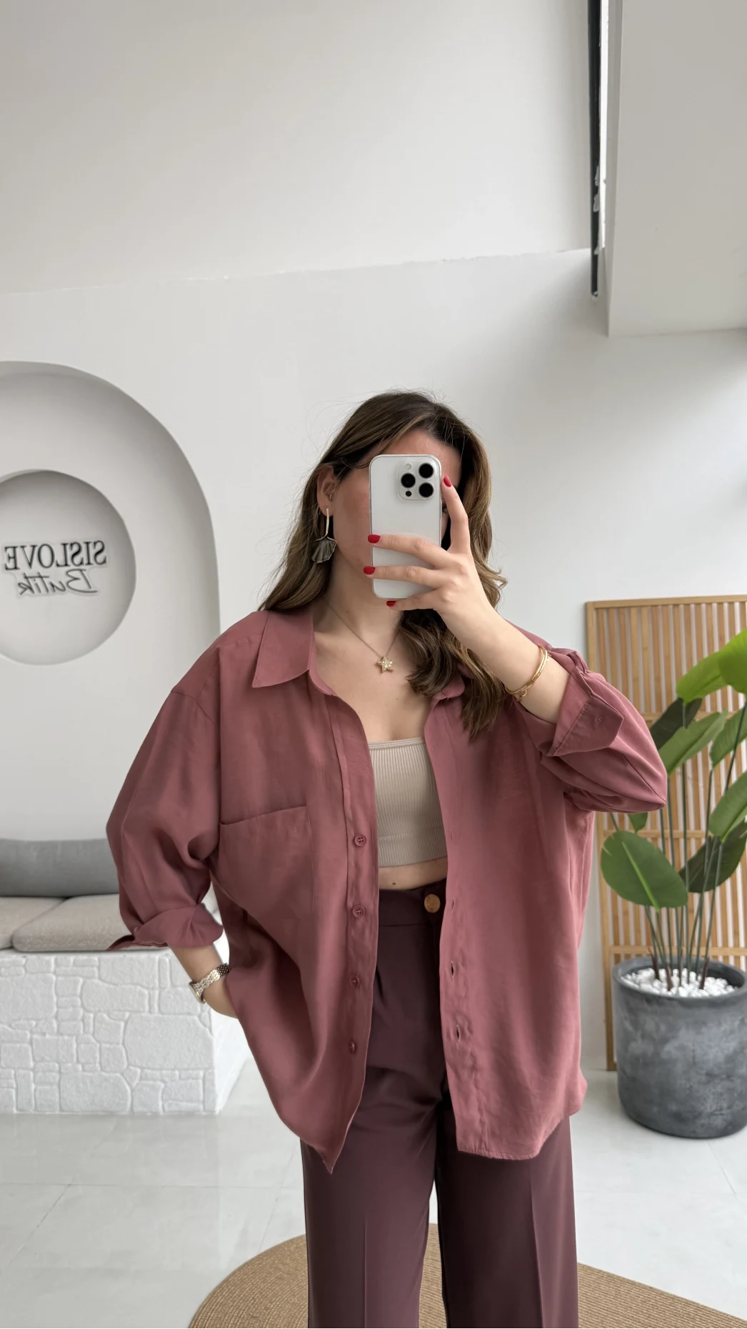 Tarçın Oversize Tensel Gömlek Kod: 4612