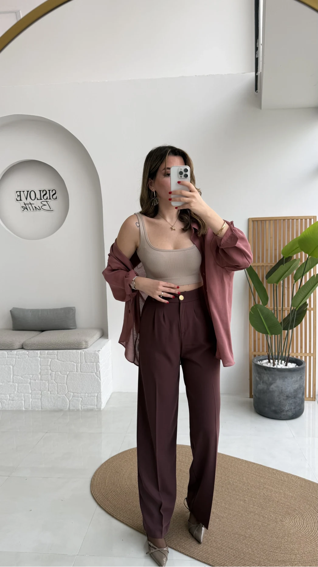 Pileli Palazzo Dökümlü Kumaş Pantolon - Gül Kurusu - Kod: 51078