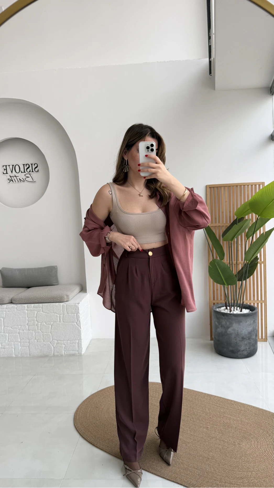 Pileli Palazzo Dökümlü Kumaş Pantolon - Gül Kurusu - Kod: 51078