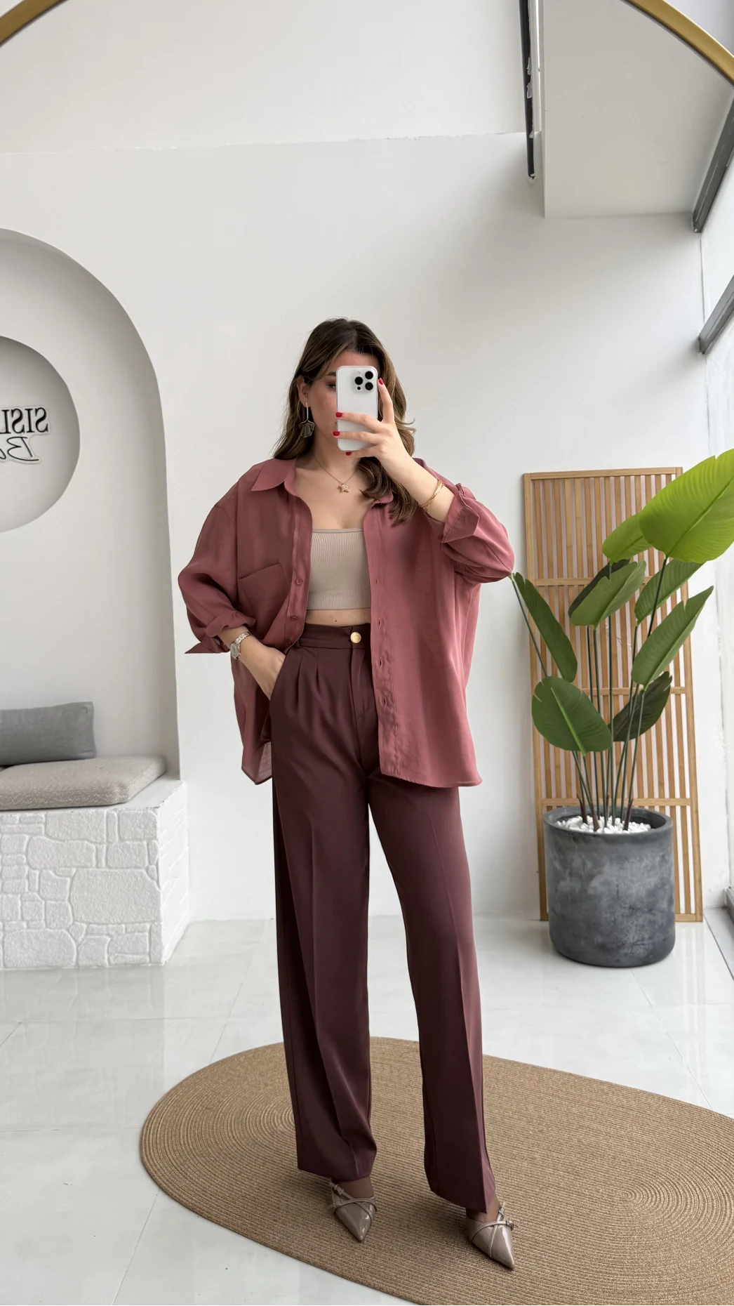 Pileli Palazzo Dökümlü Kumaş Pantolon - Gül Kurusu - Kod: 51078