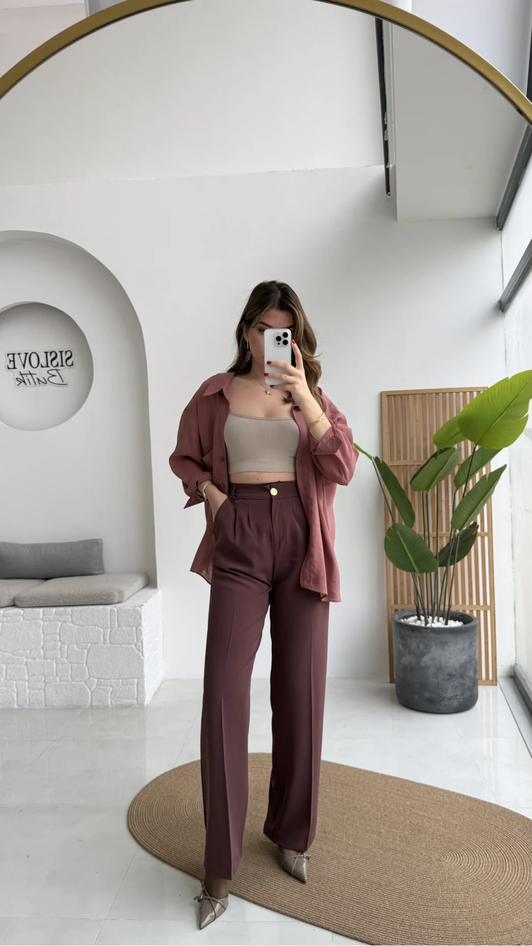 Pileli Palazzo Dökümlü Kumaş Pantolon - Gül Kurusu - Kod: 51078