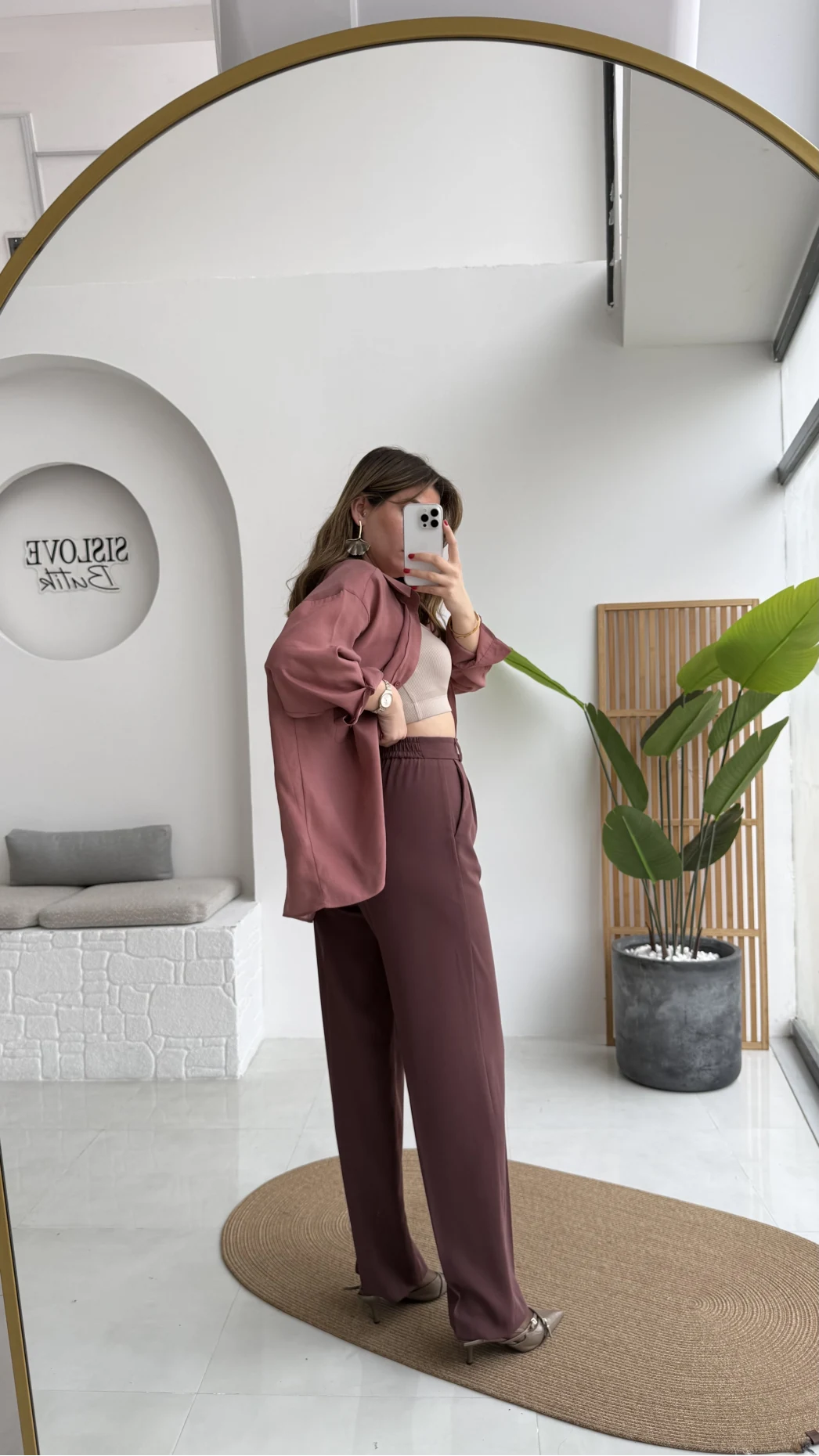 Pileli Palazzo Dökümlü Kumaş Pantolon - Gül Kurusu - Kod: 51078