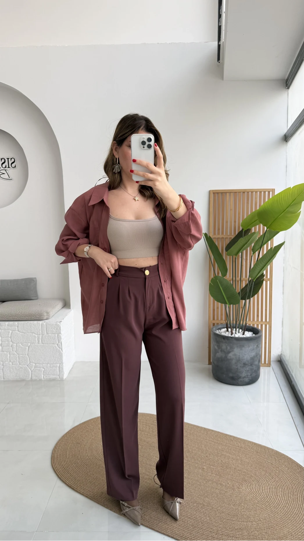 Pileli Palazzo Dökümlü Kumaş Pantolon - Gül Kurusu - Kod: 51078