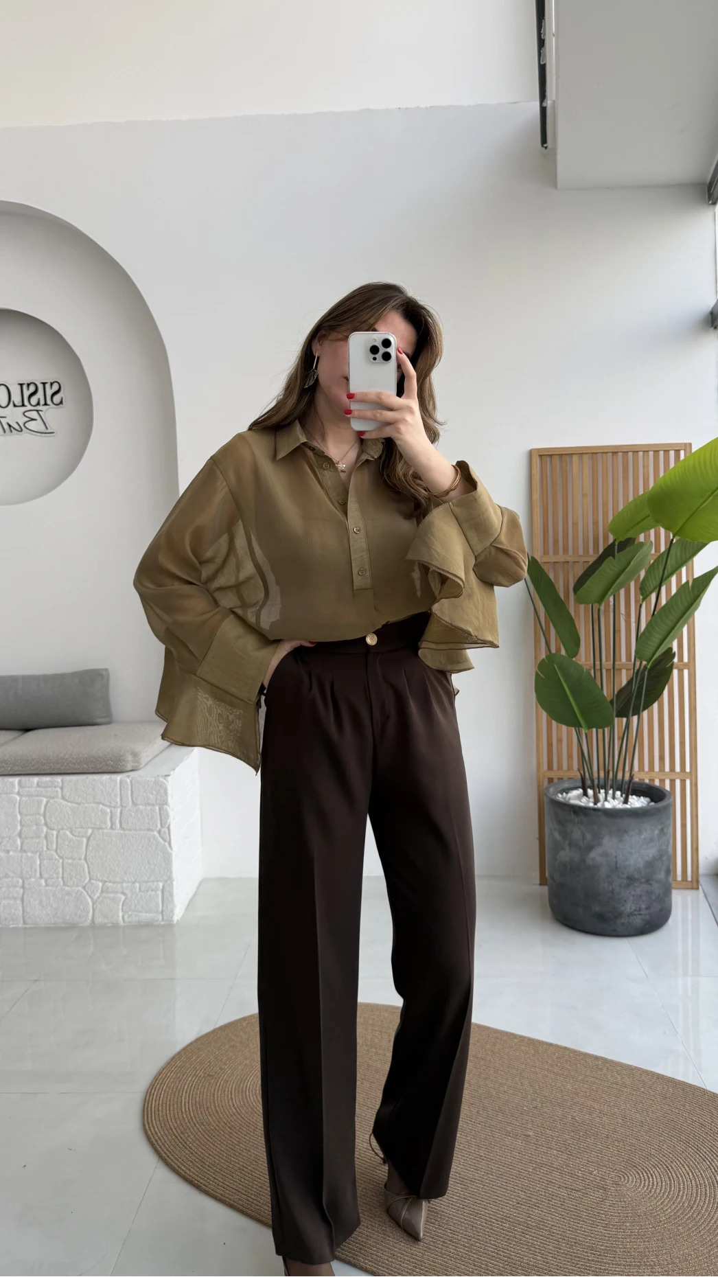 Polo Yaka Fırfırlı Bluz - Olive - Kod: 5031