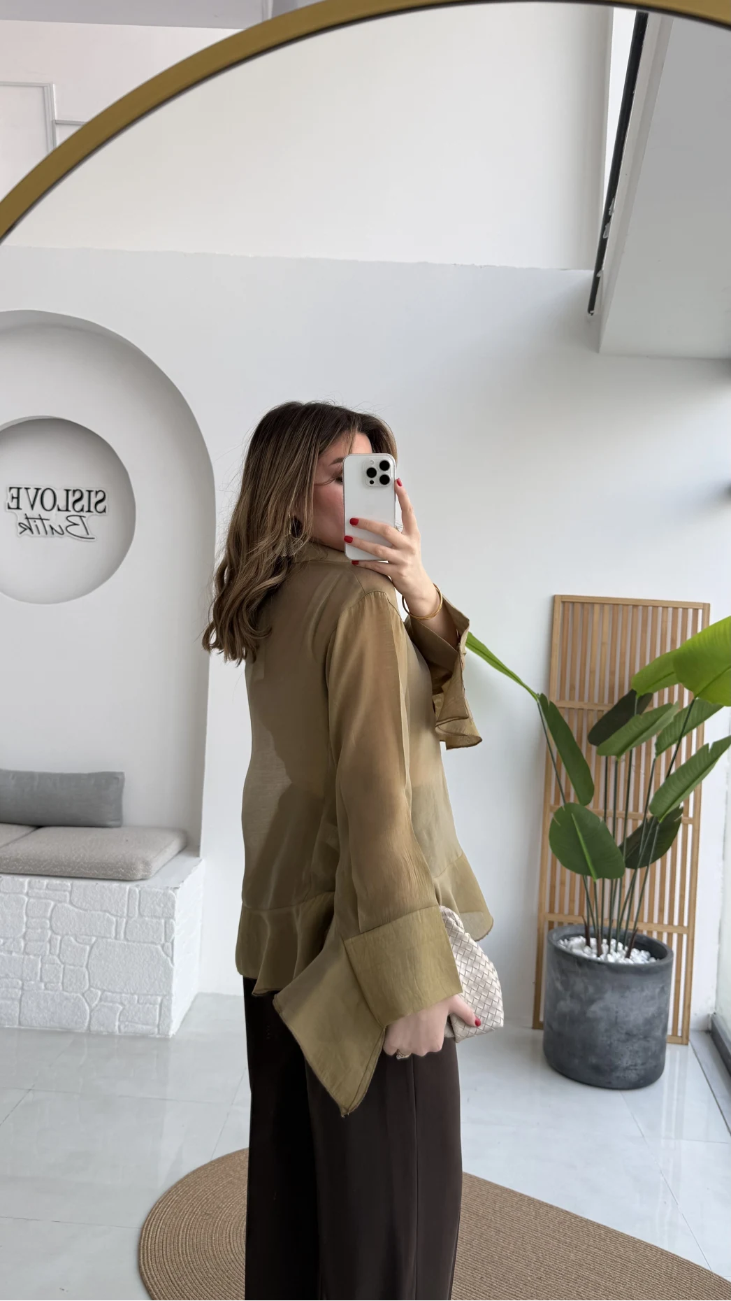 Polo Yaka Fırfırlı Bluz - Olive - Kod: 5031