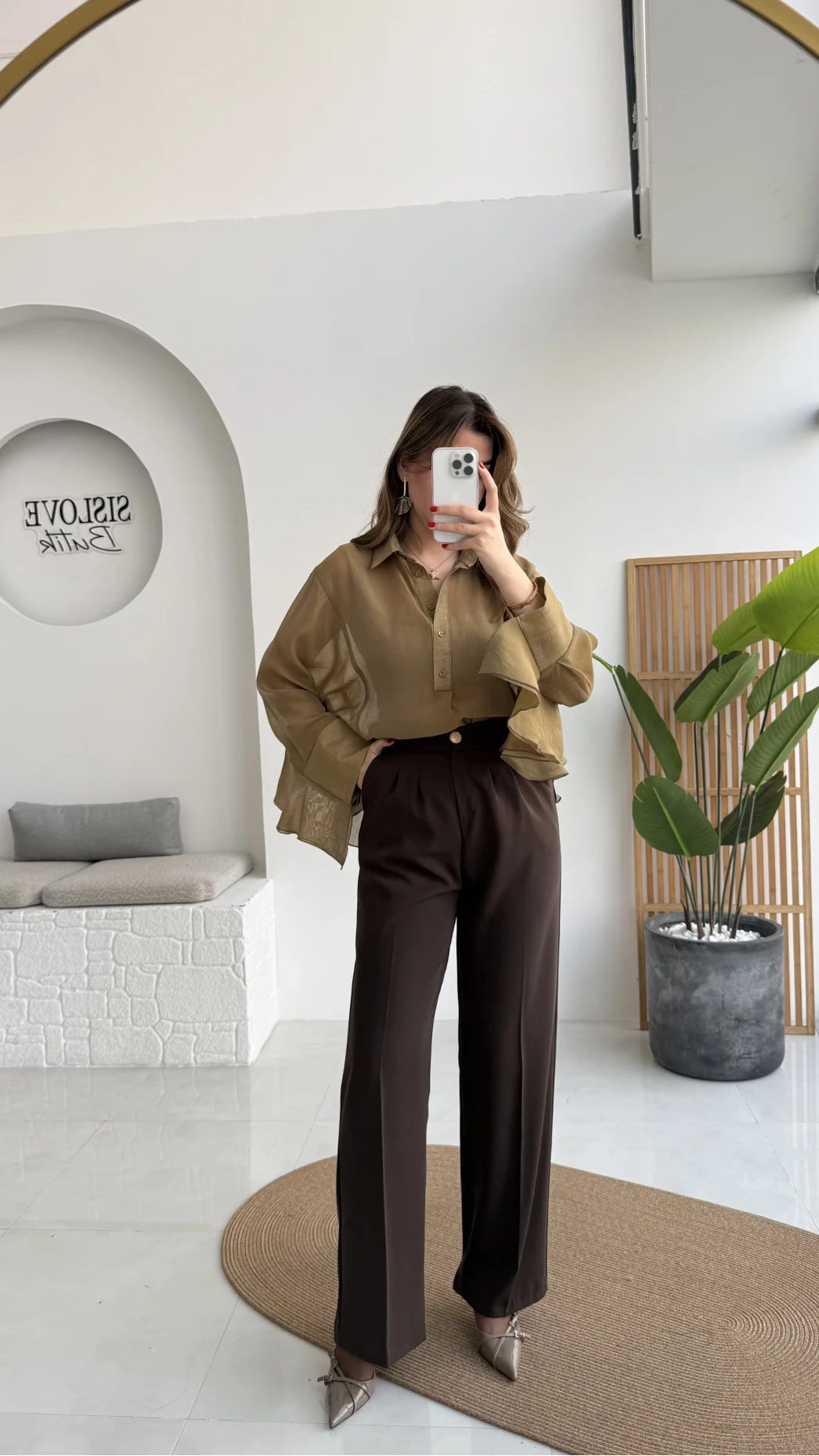 Pileli Palazzo Dökümlü Kumaş Pantolon - Kahve - Kod: 51078