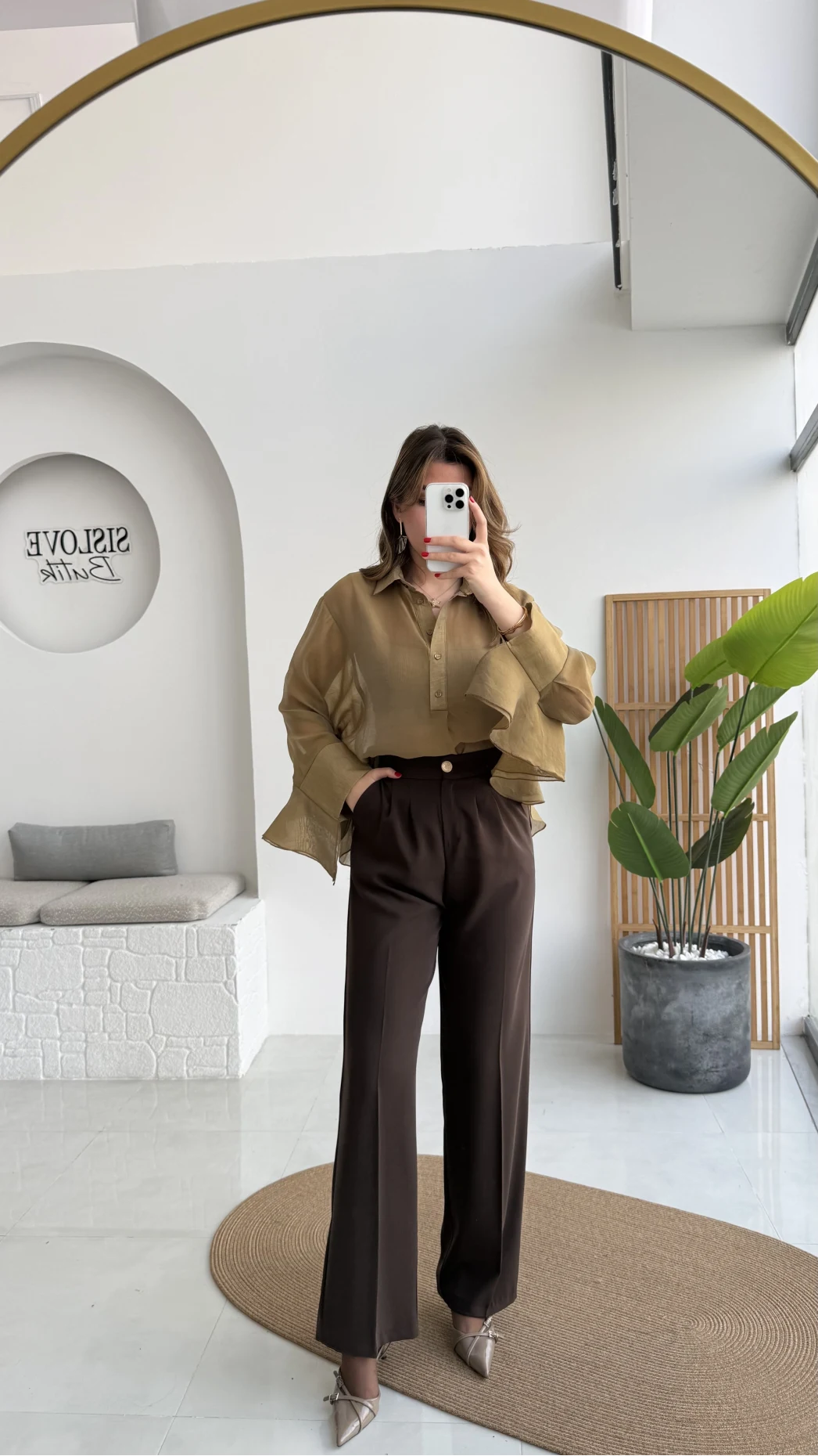 Pileli Palazzo Dökümlü Kumaş Pantolon - Kahve - Kod: 51078