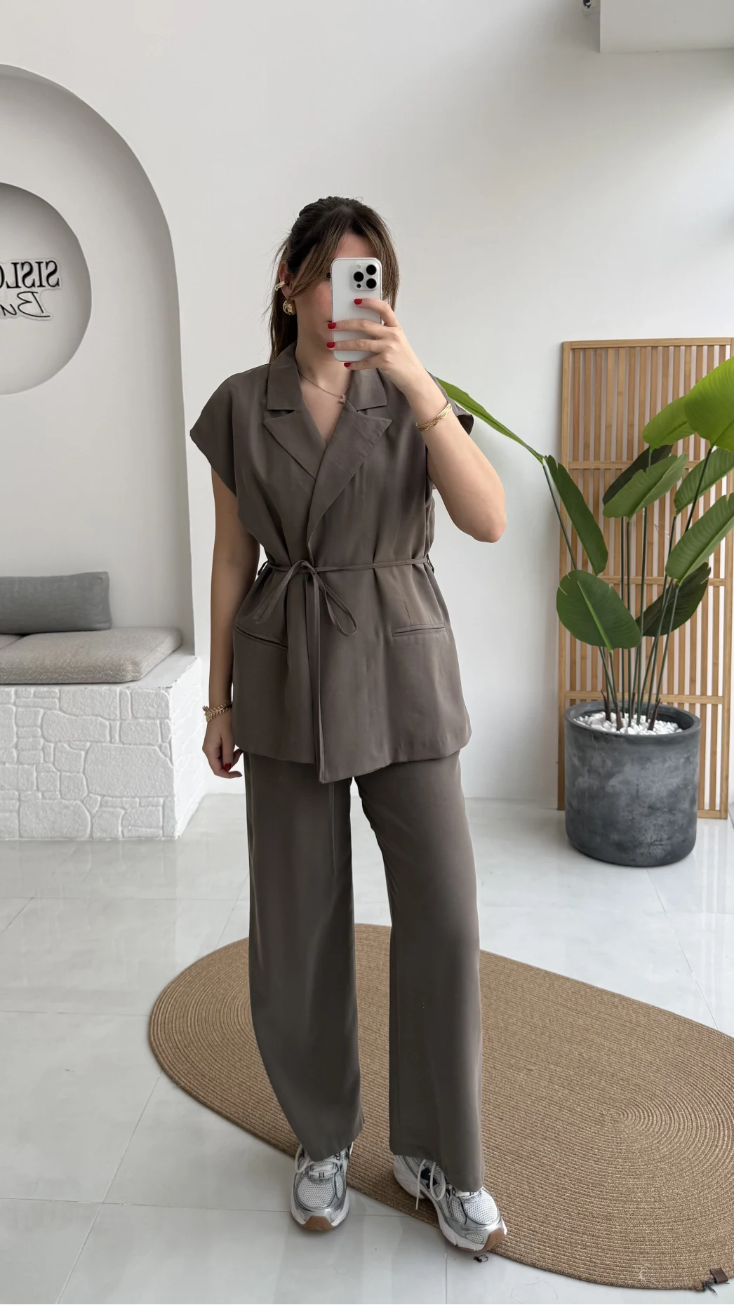 İp Bağlamalı Yelek Pantolon Takım - Haki - Kod: 8021 4041