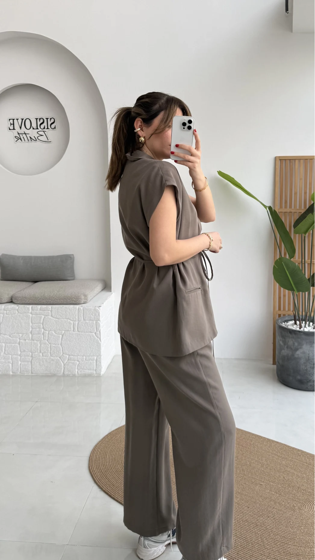 İp Bağlamalı Yelek Pantolon Takım - Haki - Kod: 8021 4041